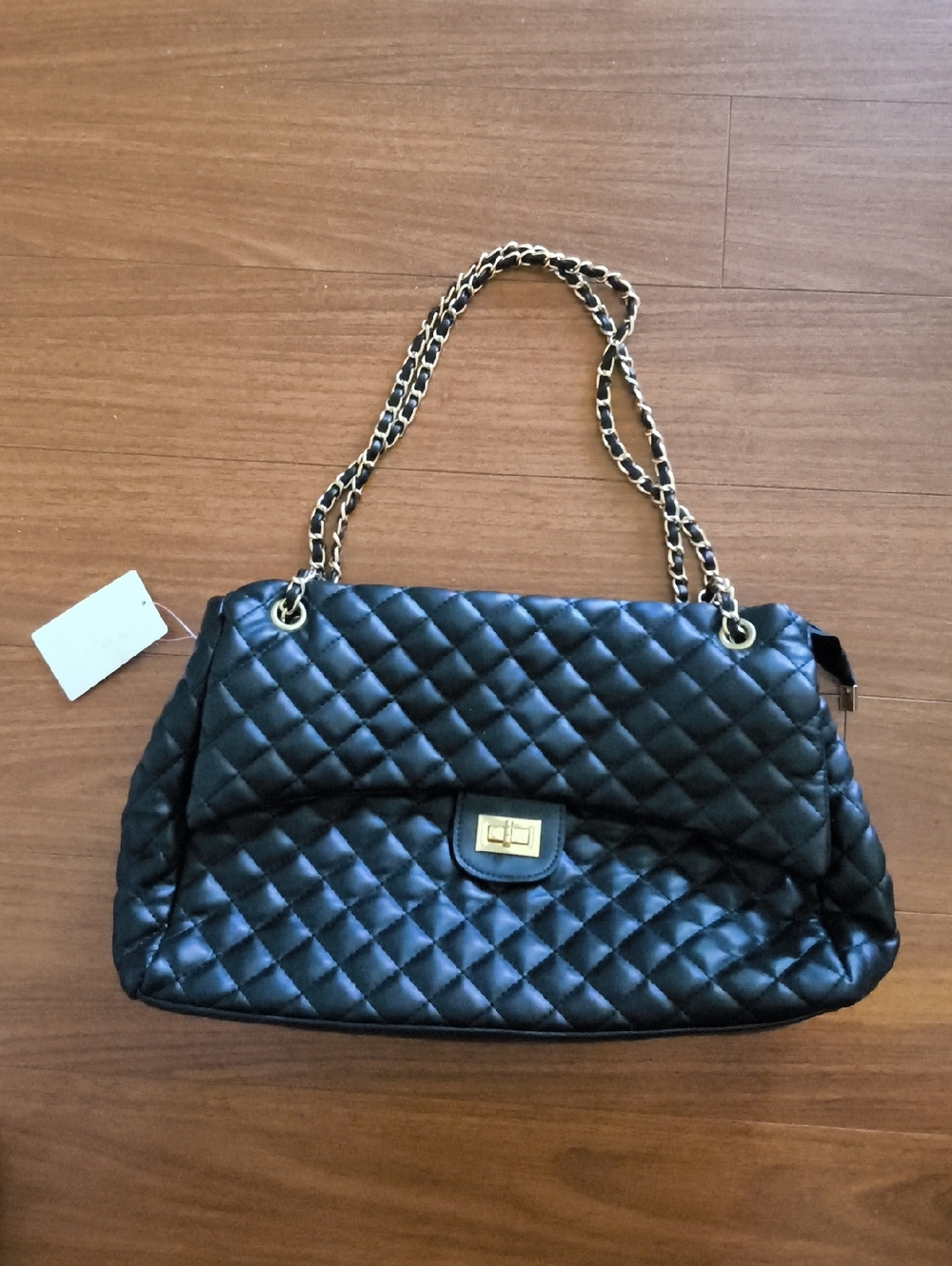Classic Quilted Black Shoulder Bag with Chain Strap Nwt New Large - Picture 2 of 13